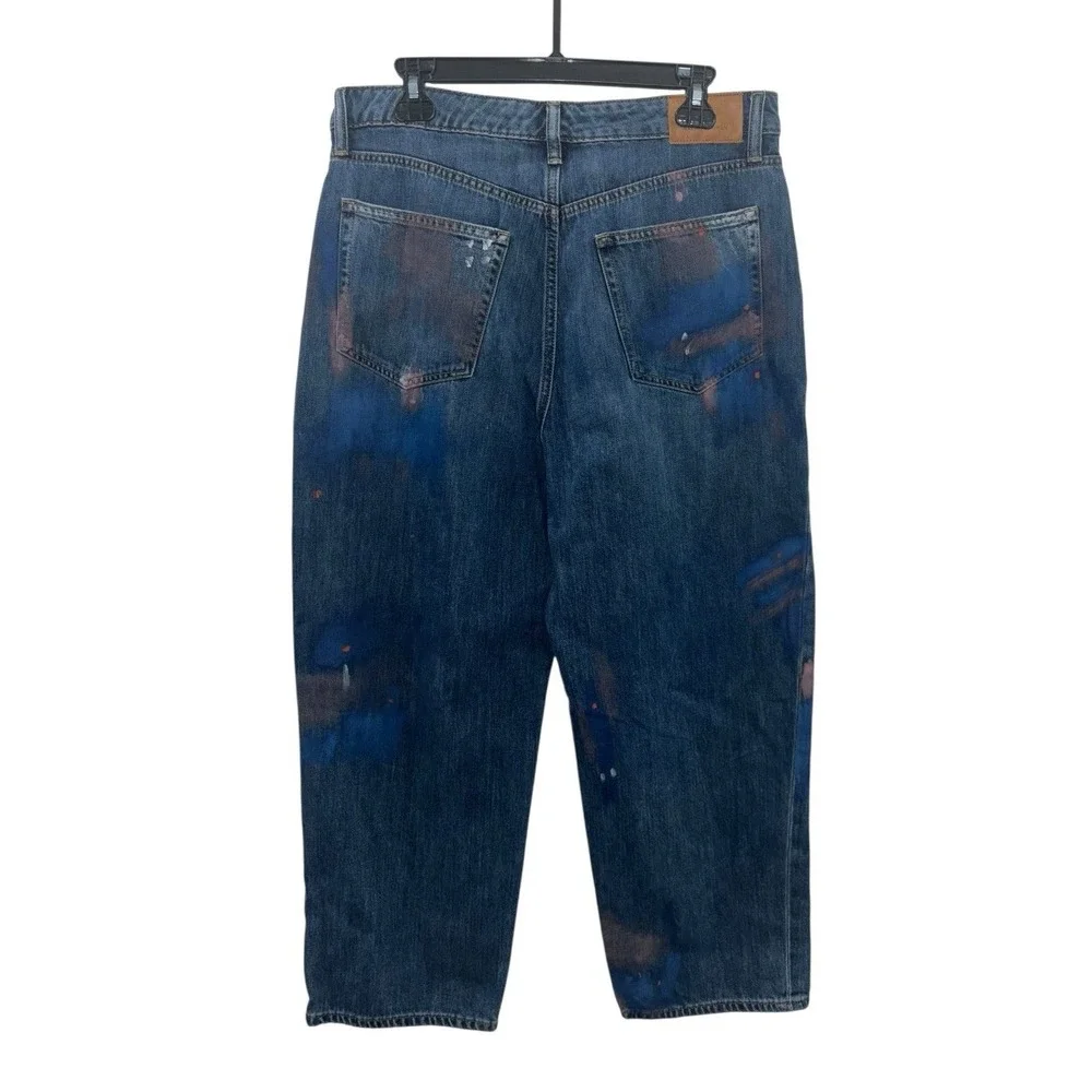 Lauren Ralph Lauren Sz 12 Painted High-Rise Relaxed Cropped Jean Atlas Wash Boho